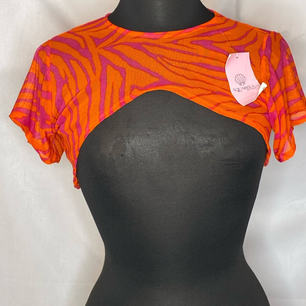 Aquarella Orange and Pink Zebra Mini Women's Top NWT